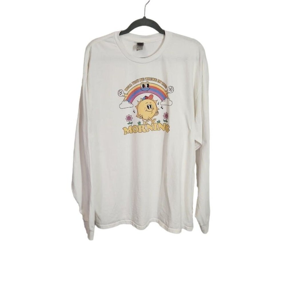 'Will You Be There In‎ The Morning' Graphic Tee in White - Size XL